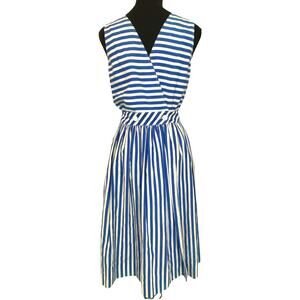 Vintage Alison J. blue and white striped fit and flare wrap dress  SZ 10